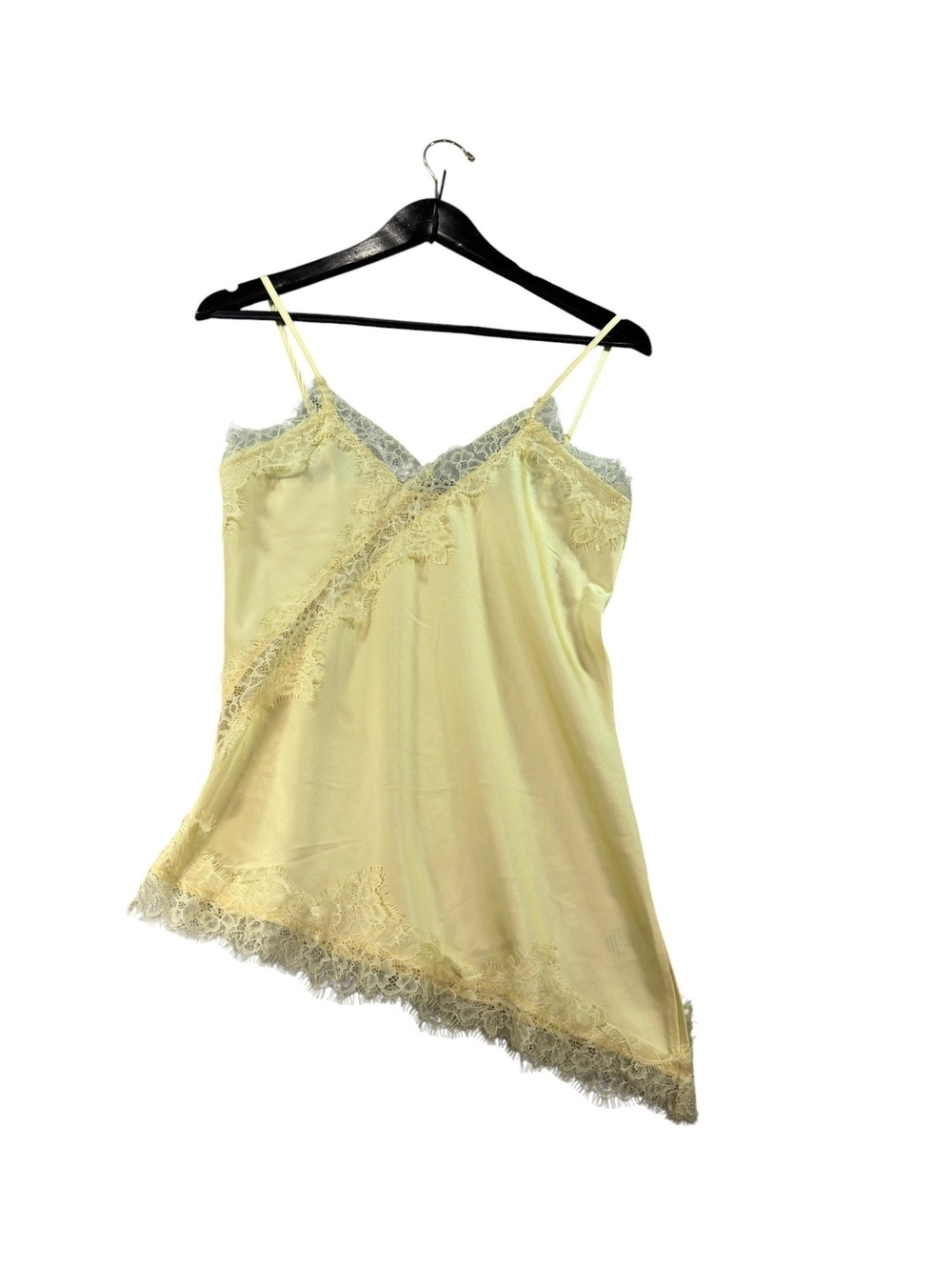 Wild Fable XS Yellow Satin Lace Trim Asymmetrical Cami Top